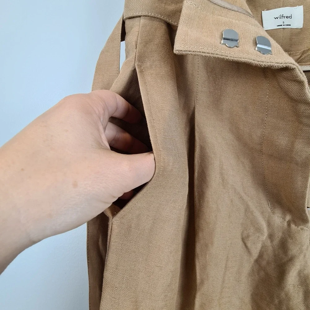 Wilfred Aritzia Tan Linen‎ Lyocell Tie Waist High Rise Tapered Pants Size 0